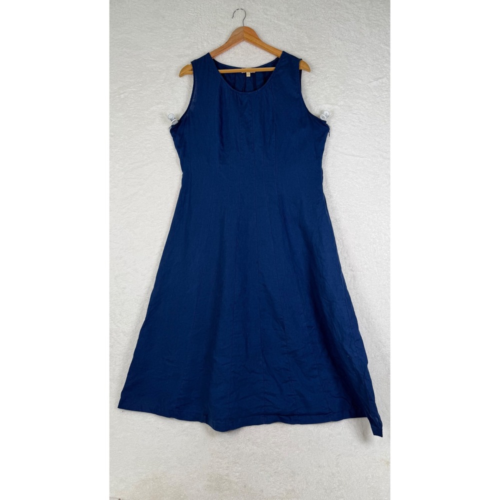 Choices Linen Midi Dress Womens XL Navy Blue Fit and Flare Sleeveless JLND0141